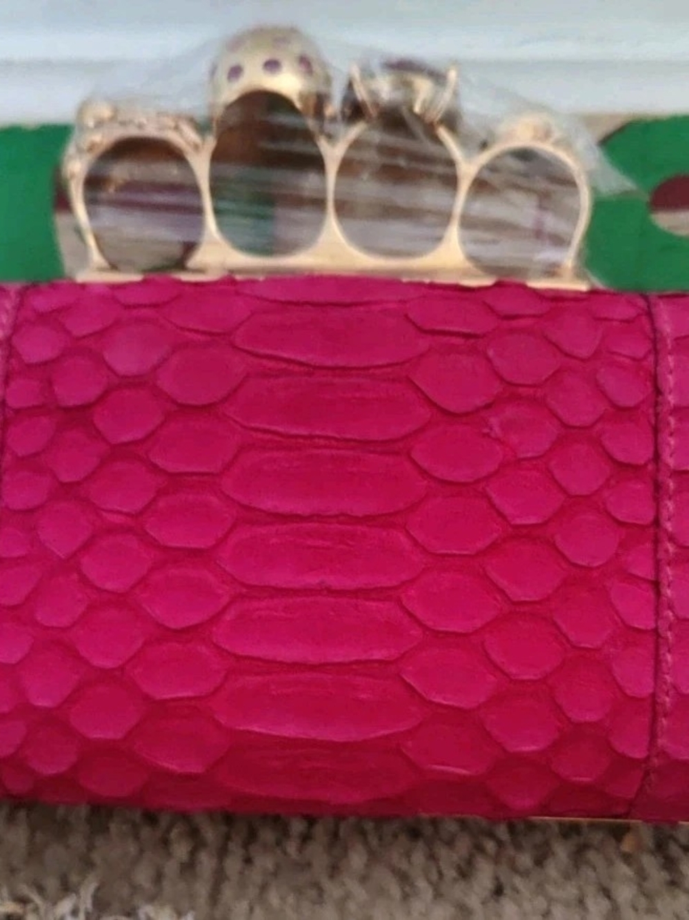 ALEXANDER MCQUEEN Pink Python Skin Knuckle Box Clutch Bag - Picture 4 of 15